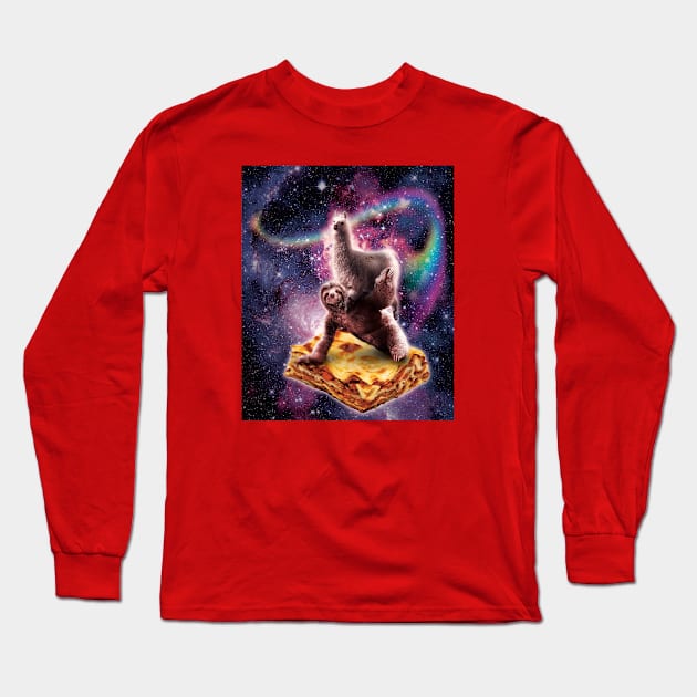 Llama Riding Sloth on Lasagna Long Sleeve T-Shirt by Random Galaxy